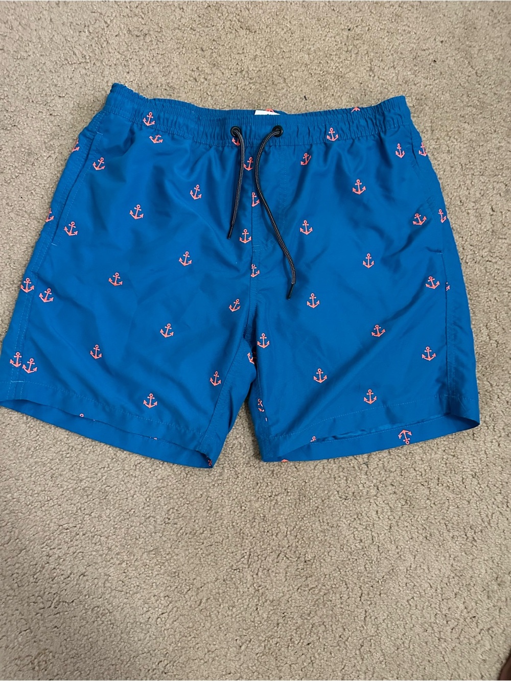 Men's Blue Swim Trunks with Pink Anchor Print